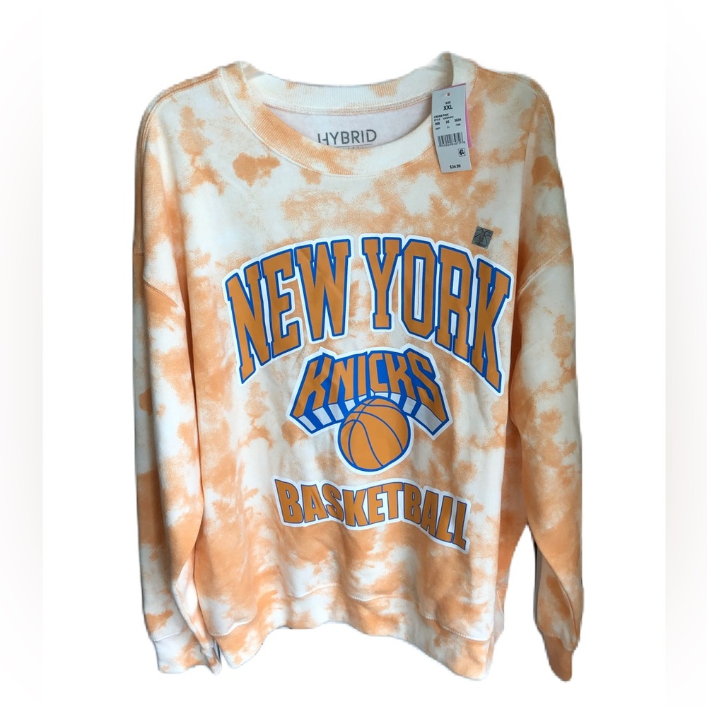 Hybrid New York Knicks Basketball Orange Tie Dye Pullover Crewneck Sweatshirt